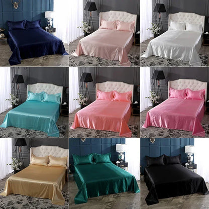 Decobites Silky Rayon Queen Bed Sheet Set Luxurious Solid Satin High Quality Sheets