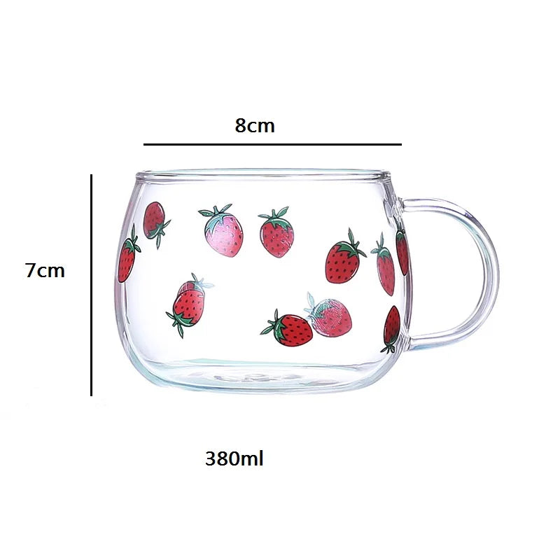 DecorBites™ Cute Letter Glass Mug, 380ml: Strawberry Tea Coffee Cup, Breakfast Milk Drinkware