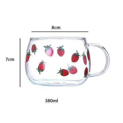 DecorBites™ Cute Letter Glass Mug, 380ml: Strawberry Tea Coffee Cup, Breakfast Milk Drinkware