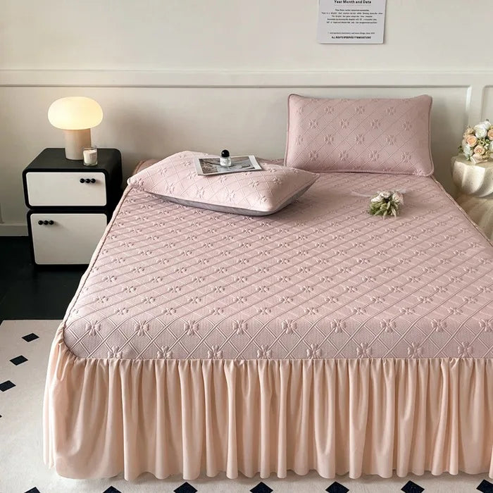 DecorBites™ Ice Bean Jacquard Bed Skirt Set - 3 Piece, Summer Washed Mattress Mat