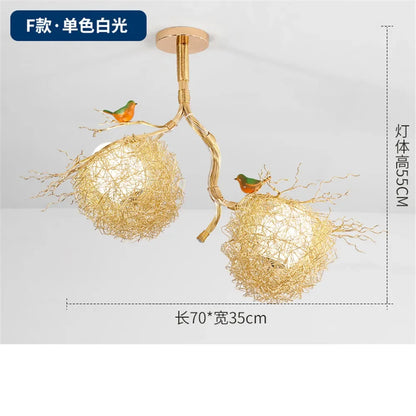 Decorbites™ Goldener LED-Kronleuchter Vogelnester für modernes Cottagecore-Wohnzimmer-Dekor