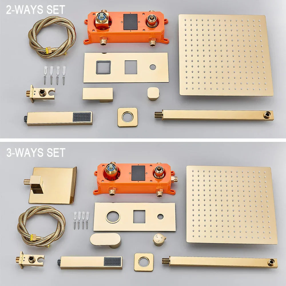 DecorBites™ Black Digital Shower Faucet Set with Rainfall Head and All-Metal Mixer Display