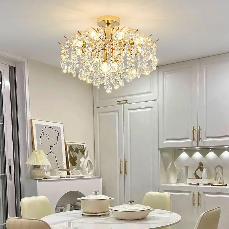 DecorBites™ K9 Crystal Gold Chandelier Ceiling Light | Bedroom Home Decor LED Ceiling Lamp