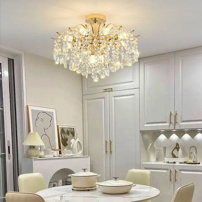 DecorBites™ K9 Crystal Gold Chandelier Ceiling Light | Bedroom Home Decor LED Ceiling Lamp