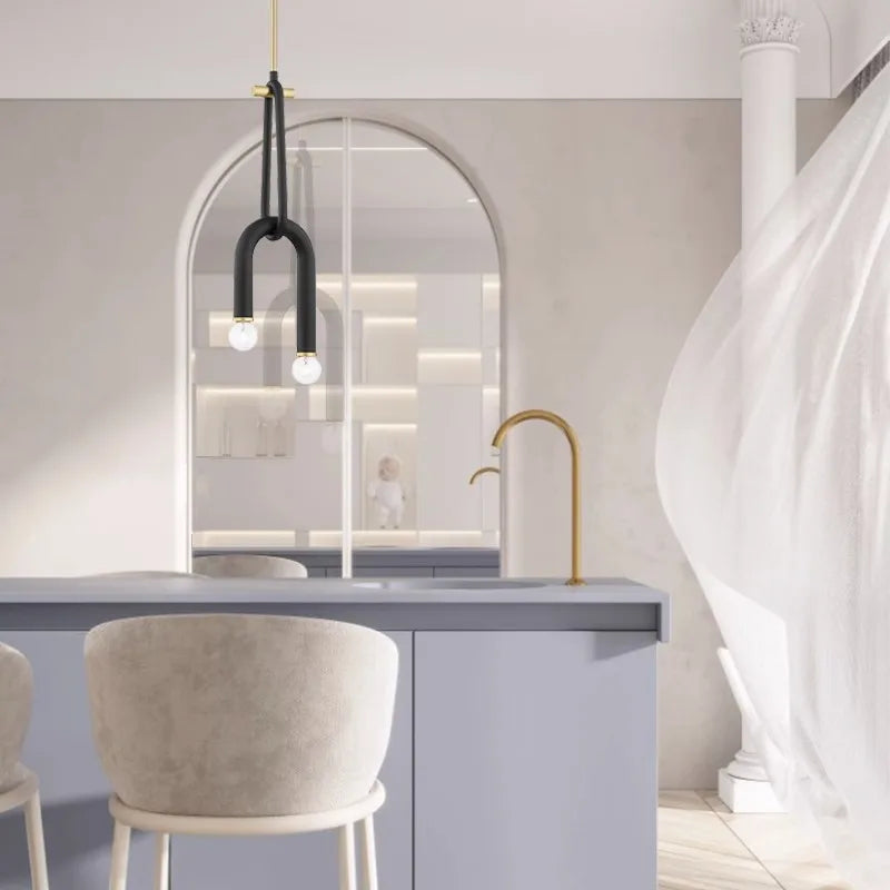 DecorBites™ Black Aluminum Tube Dimmable LED Chandelier with U-Shaped Design