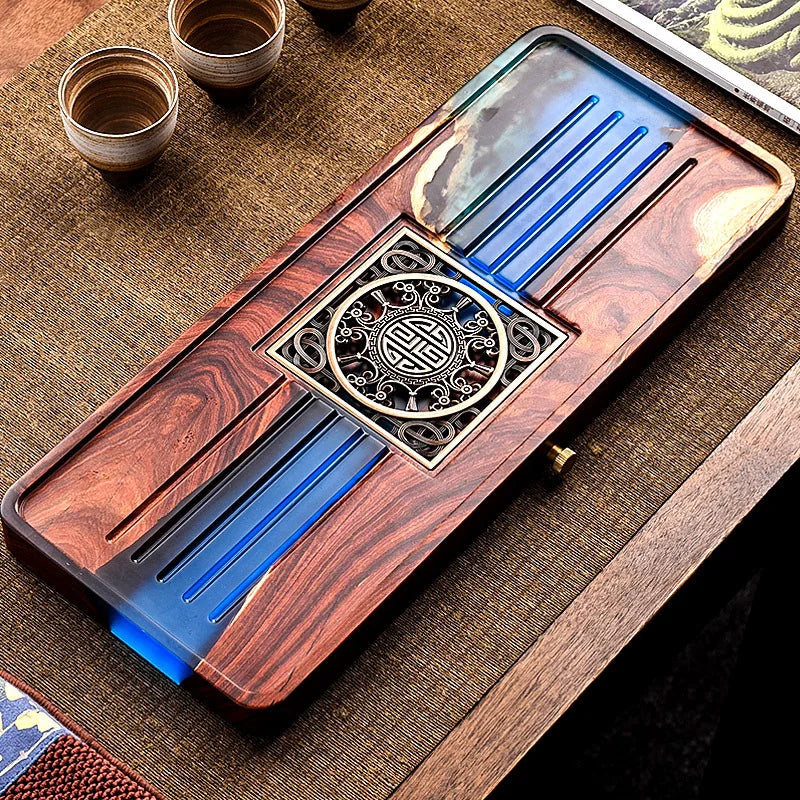 Bandeja de té de resina y madera hecha a mano DecorBites™ | Juego de té de burbujas para el hogar