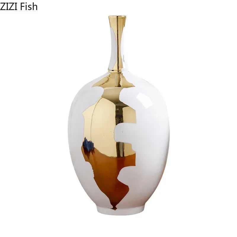 DecorBites™ Gold Ceramic Vase | Modern Design | Desk Decor | Shiny Porcelain | Floral Vases