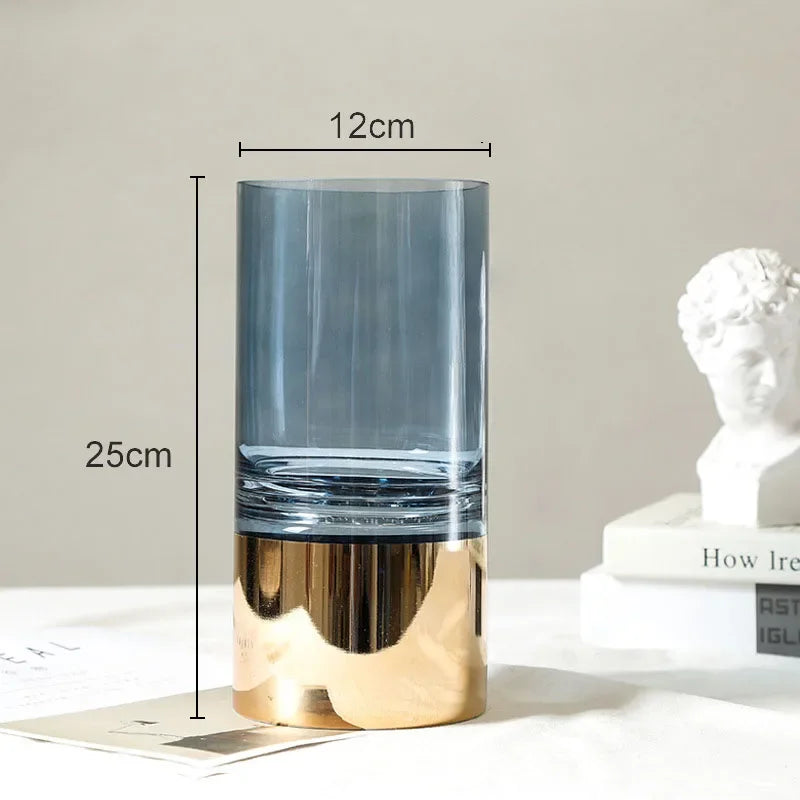 DecorBites™ Gold Glass Vase Clear Desk Decor Hydroponic Floral Arrangement Bud Flower Pot