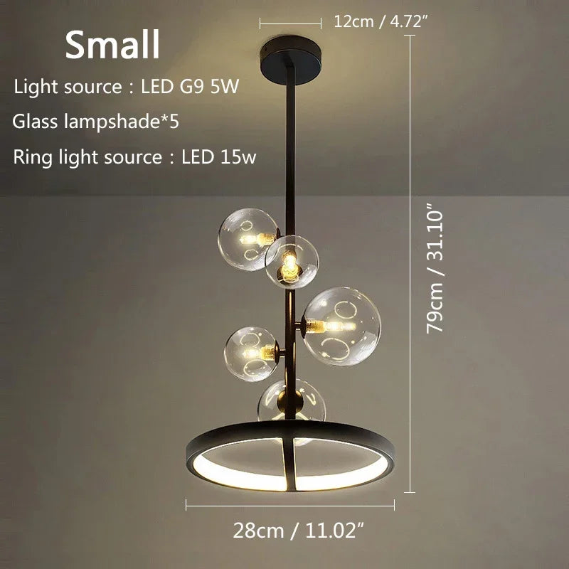 DecorBites™ Glass Bubble LED Ceiling Chandelier for Home, Modern Ring Hanging Light Fixtures