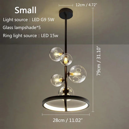 DecorBites™ Glass Bubble LED Ceiling Chandelier for Home, Modern Ring Hanging Light Fixtures