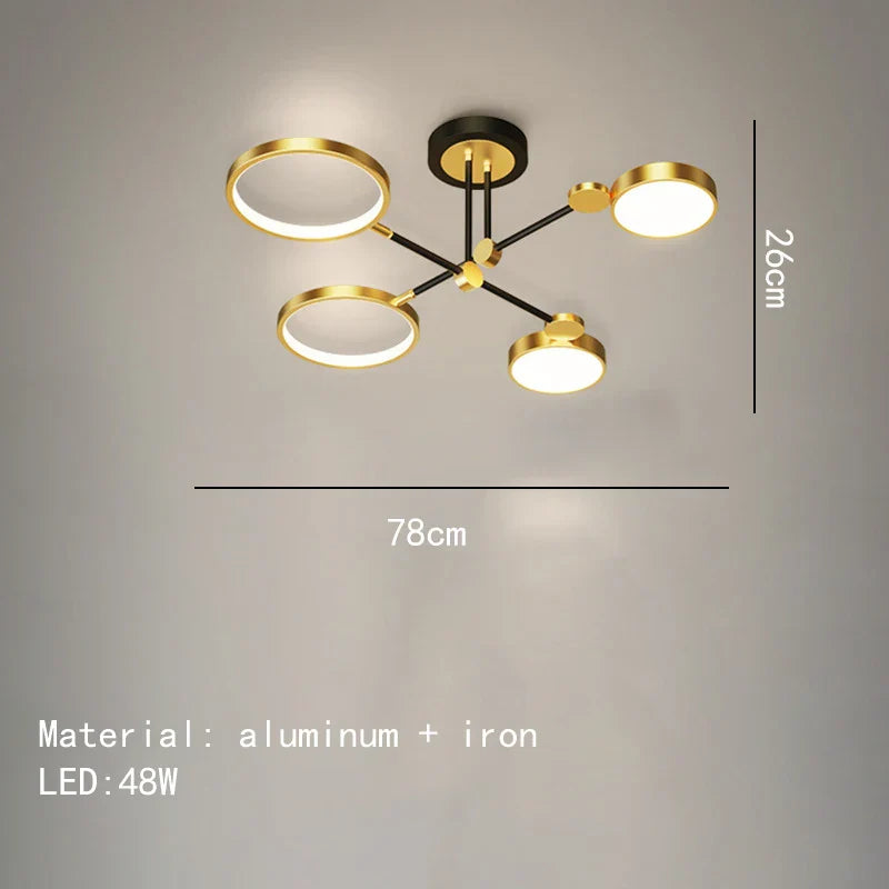 Decorbites™ Gold Schwarz Metall LED Kronleuchter – Minimalistisches 3-Farbtemperatur-Beleuchtung für Wohnzimmer und Restaurant