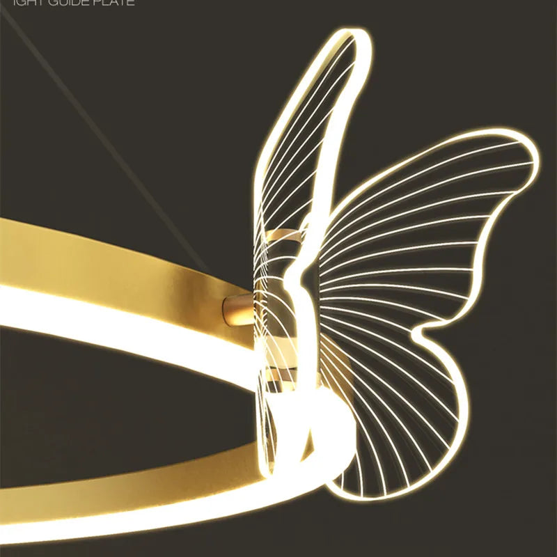Decorbites™ Lámpara de Araña de Techo Redonda LED Mariposa Dorada para Sala de Estar y Dormitorio