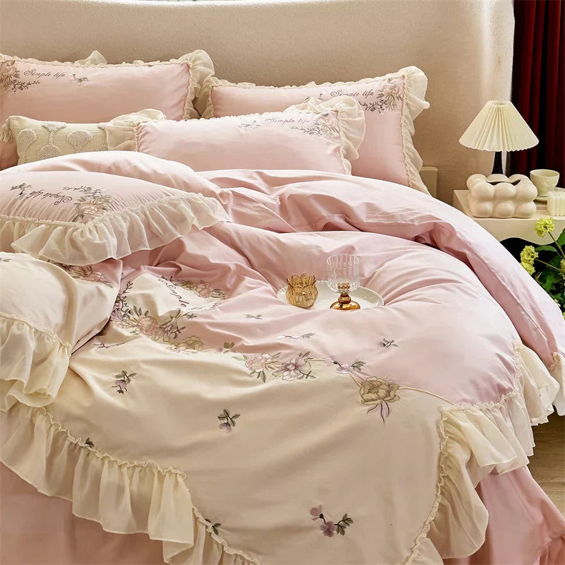 Decobites Flowers Lace Ruffles Princess Wedding Bedding Set 1000TC Egyptian Cotton Collection