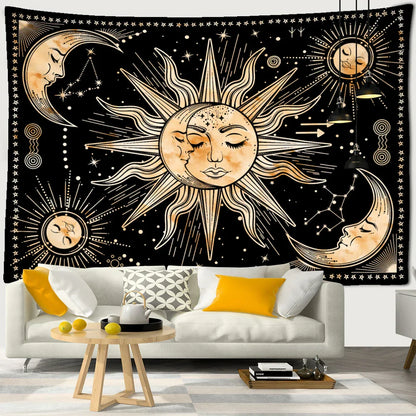 Decobites Star Sun Moon Tarot Tapestry: Mystic Hippie Wall Hanging for Home Decor