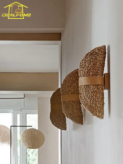 DecorBites™ Japanese Wabi-Sabi Ratta Weaving Wall Sconce for Home Decor