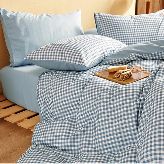 DecorBites™ Japanese Grid Print Bed Set in Washed Cotton for Summer Comfort