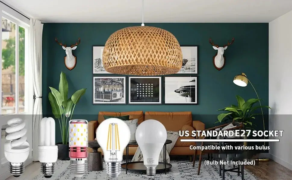 DecorBites™ Hand-Woven Bamboo Lantern Pendant Light