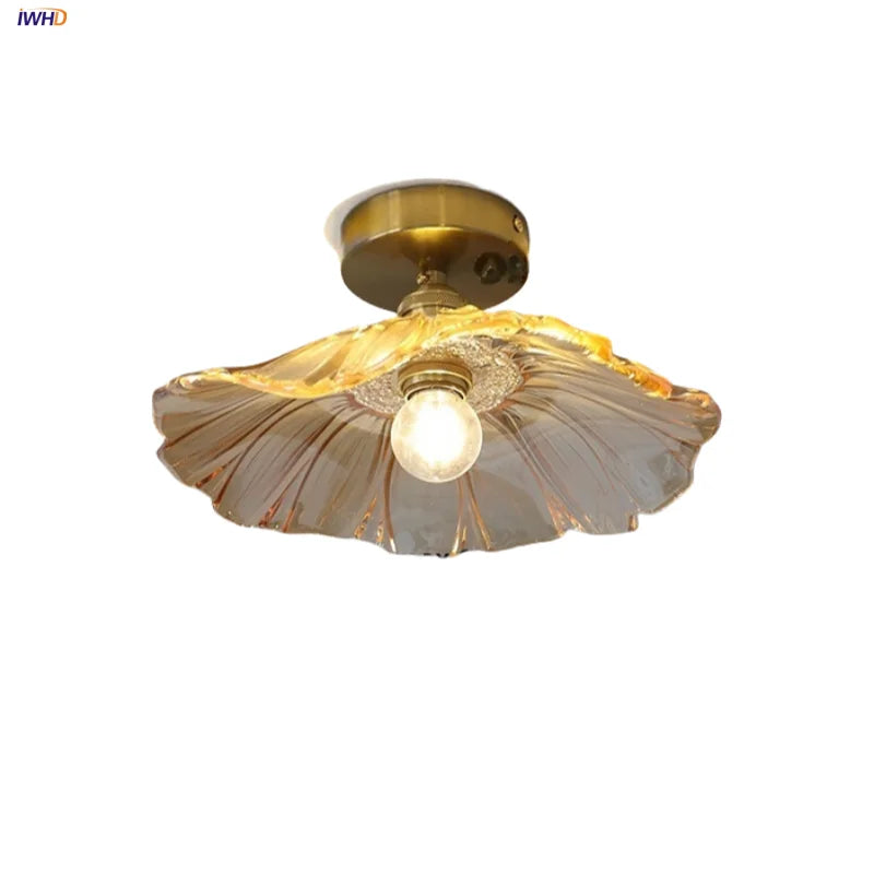 DecorBites™ Lotus Glass LED Ceiling Light with Copper Base - Modern Nordic Design