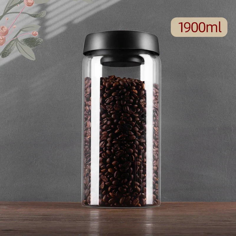 DecorBites™ Glass Vacuum Sealed Coffee Beans Canister Home Kitchen Food Storage Jar