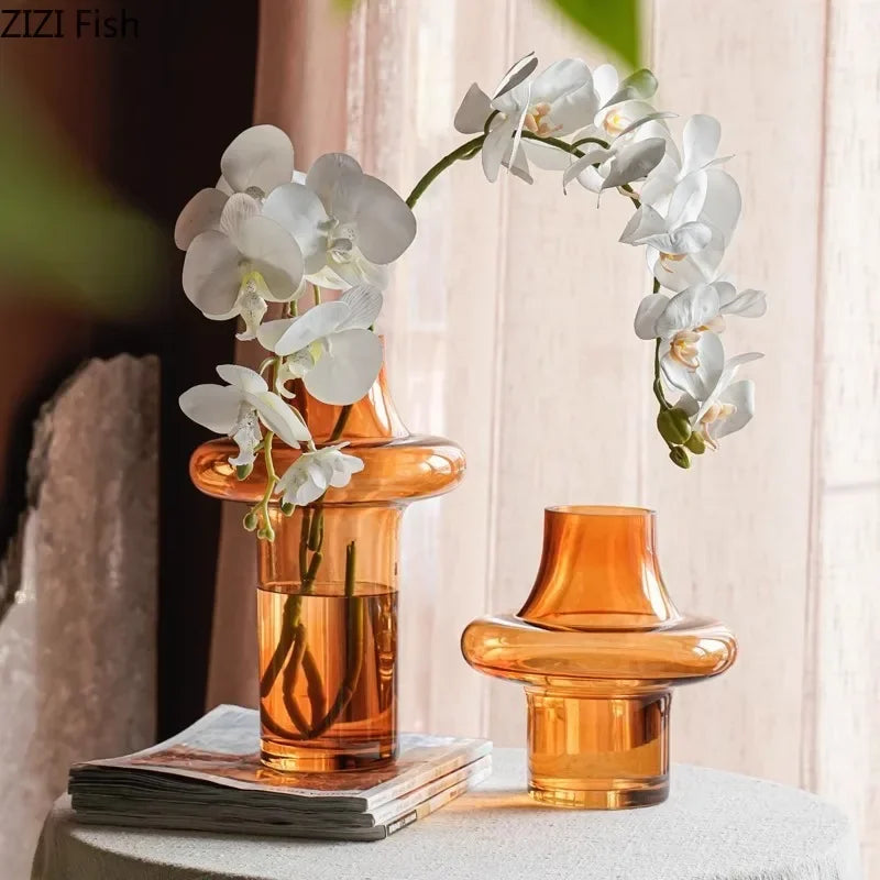 DecorBites™ Amber Glass Vase Hydroponics Flower Pots Room Decor Arrangement Floral Vases