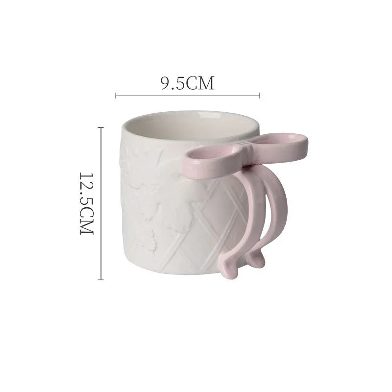 DecorBites™ Bowknot Ceramic Mug & Saucer Set - Tea, Coffee, Juice Cup for Dining Table