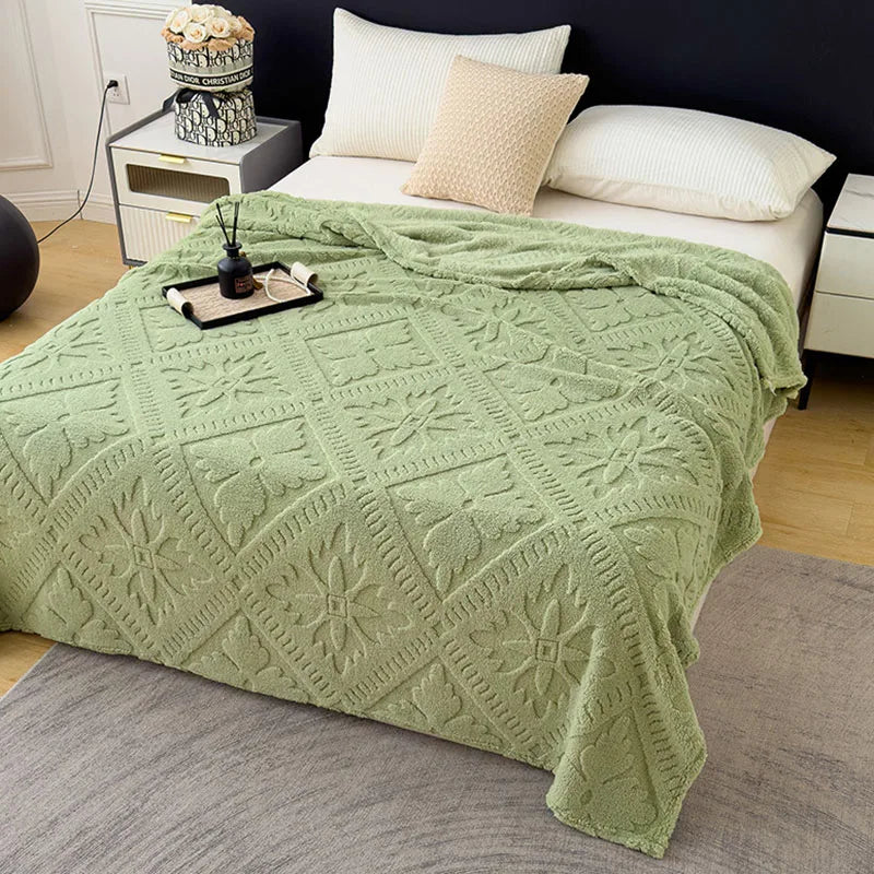 DecorBites™ Jacquard Coral Velvet Sofa Cover Blanket | Soft & Warm for Spring/Autumn