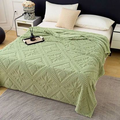 DecorBites™ Jacquard Coral Velvet Sofa Cover Blanket | Soft & Warm for Spring/Autumn