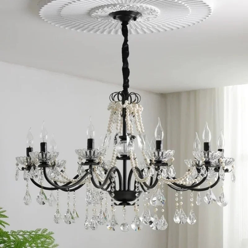 DecorBites™ Black Crystal Chandelier Foyer Pendant Lights for Art Decor Luminarias