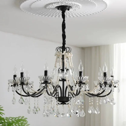 DecorBites™ Black Crystal Chandelier Foyer Pendant Lights for Art Decor Luminarias