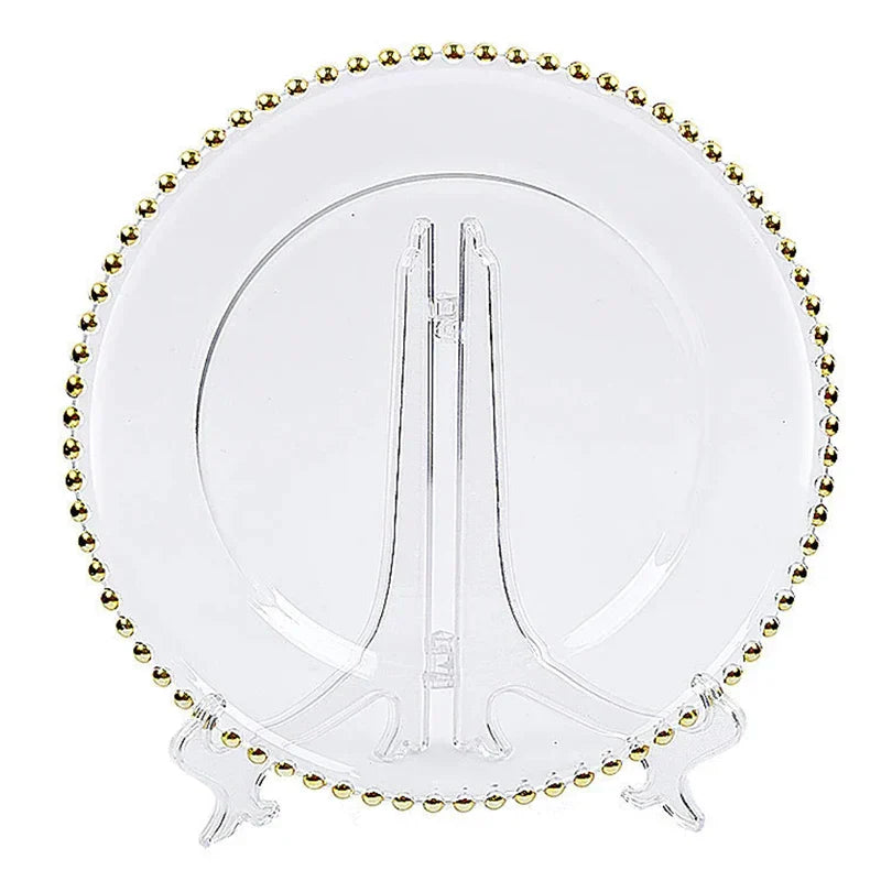 Plato de Vidrio con Bolitas de Oro Decorbites™, Plato Grande Redondo para Frutas en Comidas Elegantes