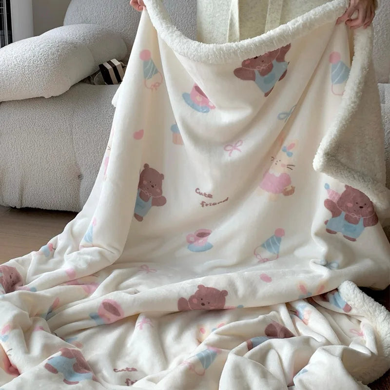 DecorBites™ Korean Cartoon Plush Blanket, Soft Nap Sofa Cover for Home Dormitory