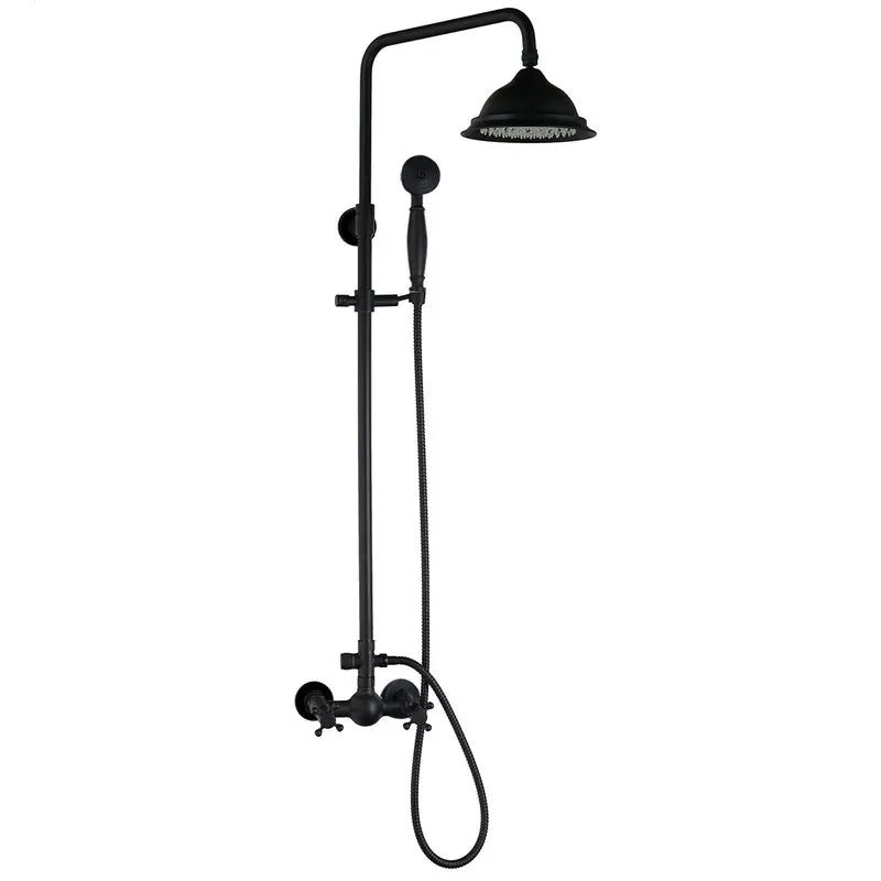 DecorBites™ 8 Inch Matte Black Shower Faucet Set with Hand Spray and Rainfall Head