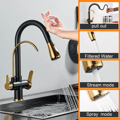 DecorBites™ Dual Handle Kitchen Faucet with Black Touch Sensor and Three Modes