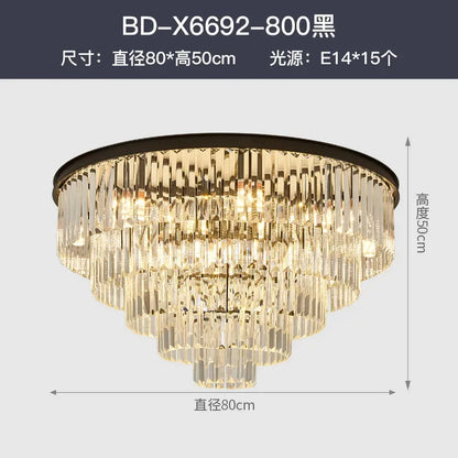 DecorBites™ Crystal Gold Black LED Chandelier - Multi-Storey Modern Round Pendant Lamp