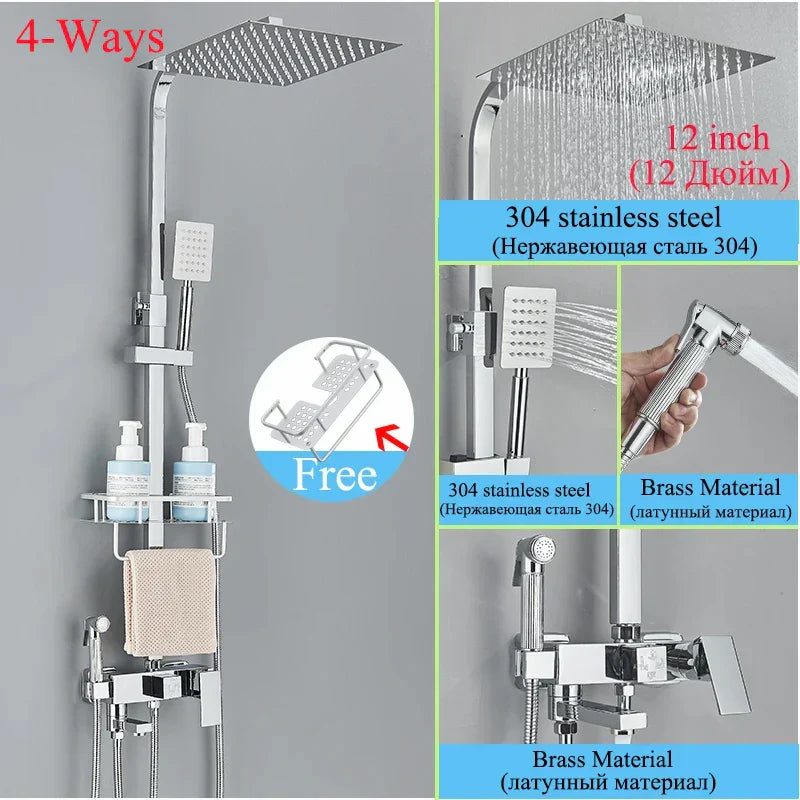 Juego de grifería para ducha DecorBites™ de latón negro con caño giratorio para bañera y columna de ducha tipo lluvia