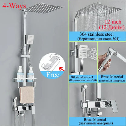 Juego de grifería para ducha DecorBites™ de latón negro con caño giratorio para bañera y columna de ducha tipo lluvia