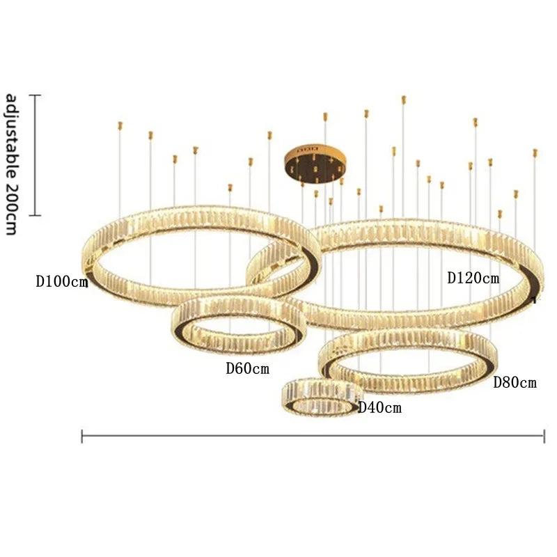 DecorBites™ Gold Crystal Chandelier: Modern Luxury Round Square Pendant Light for Living Room