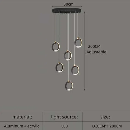DecorBites™ Aluminum LED Chandelier: Luxury Crystal Round Hanging Lamps for Staircase and Attic