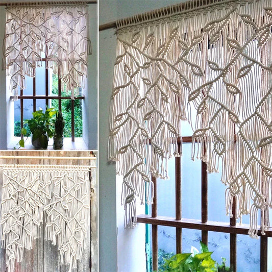 Decobites Macrame Leaf Pattern Curtain Tapestry Wall Hanging for Boho Room Decor