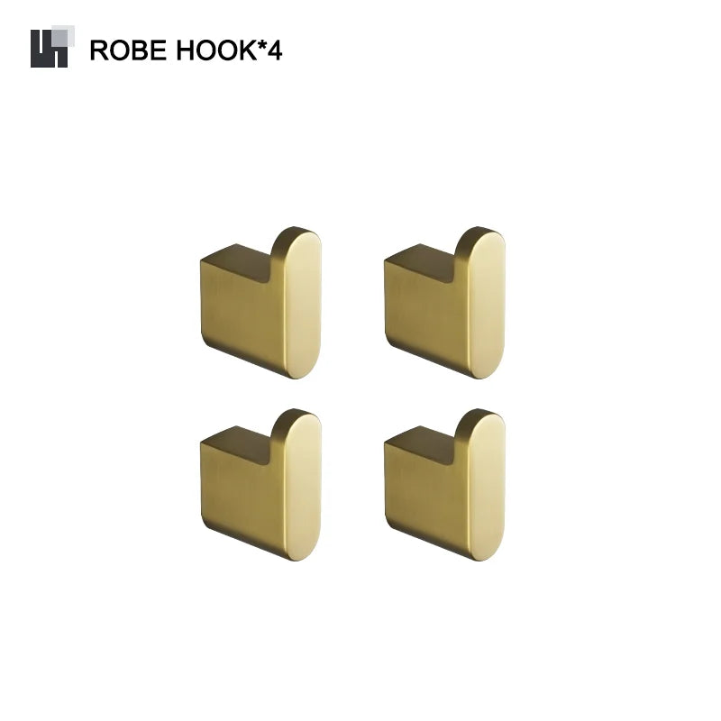 Conjunto de Accesorios de Baño Decorbites™ Gold: Barra de Toallas, Soporte para Papel Higiénico, Estante de Toallas, Gancho