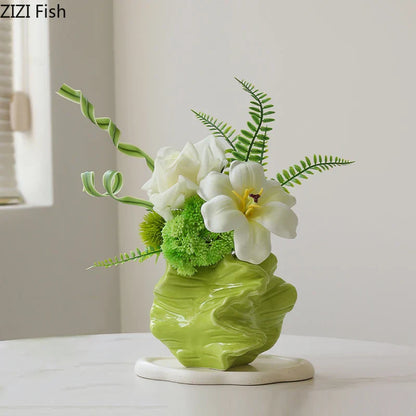 DecorBites™ Green Ceramic Vase: Unique Plant Pot for Stylish Room Decor