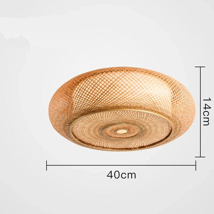 DecorBites™ Bamboo Wicker Rattan Round Lantern Ceiling Light - Chinese Style Hand-Woven Fixture