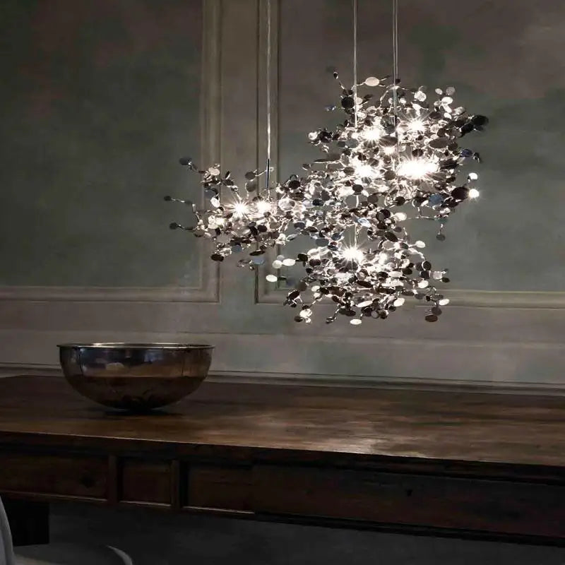 DecorBites™ Leaf Chrome Ceiling Chandelier for Living Room, Bar, or Balcony Lighting
