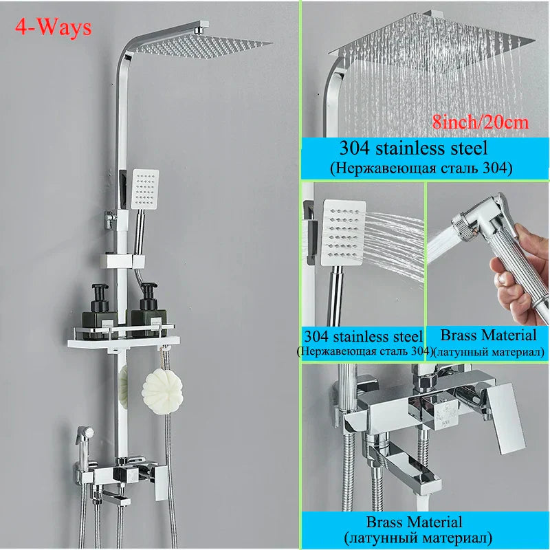 Juego de grifería para ducha DecorBites™ de latón negro con caño giratorio para bañera y columna de ducha tipo lluvia