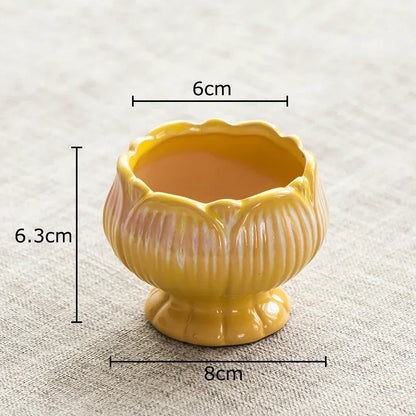 DecorBites™ Lotus Flower Ceramic Vase: Small Plant Pots for Table Decoration and Room Aesthetic