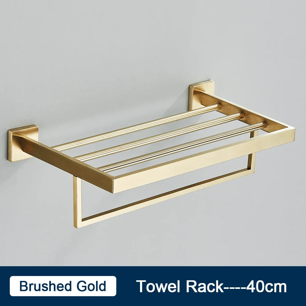 Toallero DecorBites™ negro de 40 cm, acero inoxidable SUS304, moderno, dorado, para montaje en pared