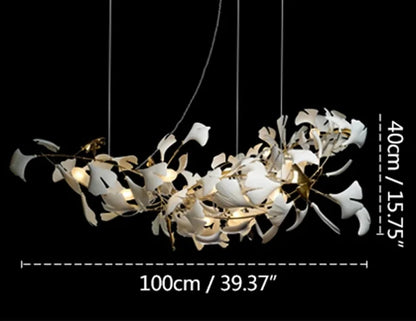DecorBites™ Gold Branches Chandelier Porcelain Leaves Pendant Lights