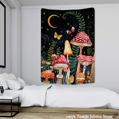 Decobites Snail Mushroom Tapestry | Starry Sky Hippie Wall Hanging for Aesthetic Room Decor