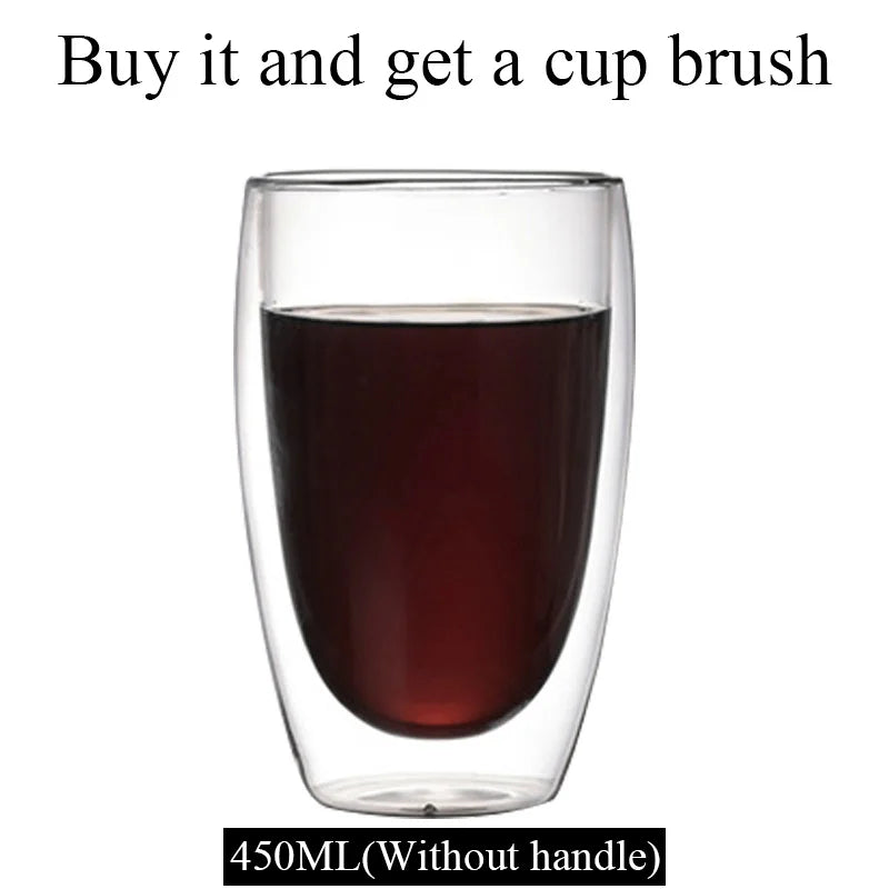 DecorBites™ Double Wall Borosilicate Glass Mug Heat Resistant Tea Coffee Cup