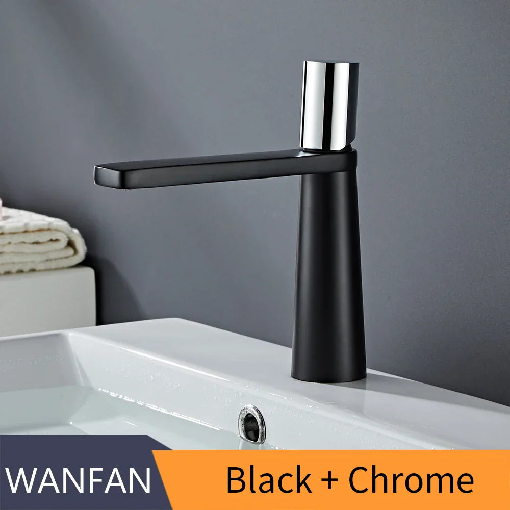 DecorBites™ Brass Bathroom Faucet Mixer Tap, Black/Gold Finish, Single Handle Hot/Cold Lavatory